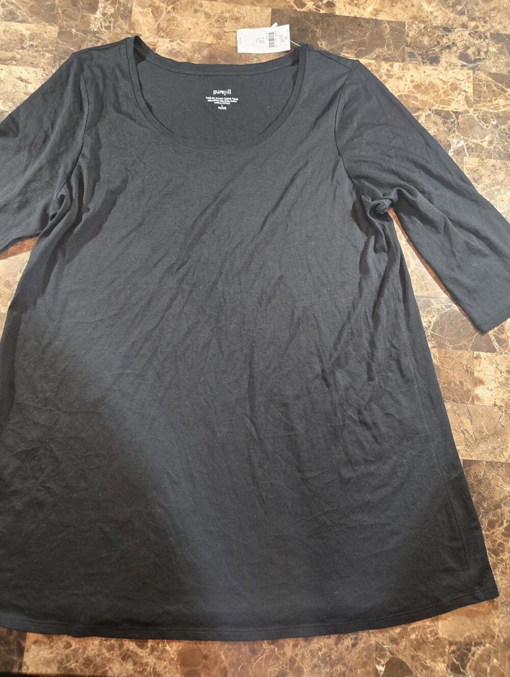 Pure Jill Women's Black Cotton Blend 3/4 Sleeve Tunic. Women's Size L Petite NWT